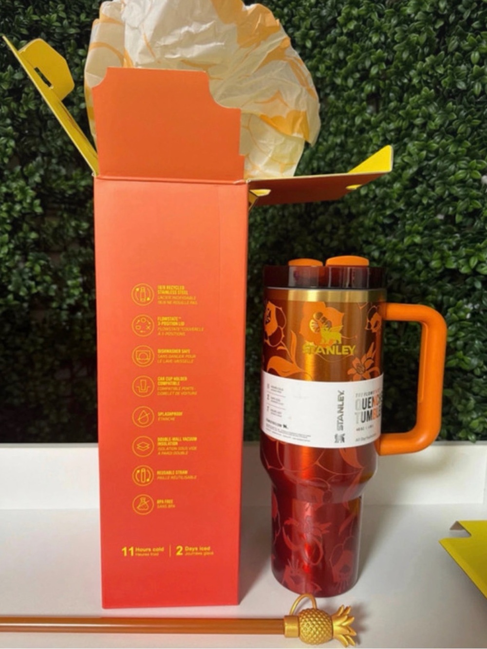 Stanley Orange & Gold 30oz Travel Mug with Handle